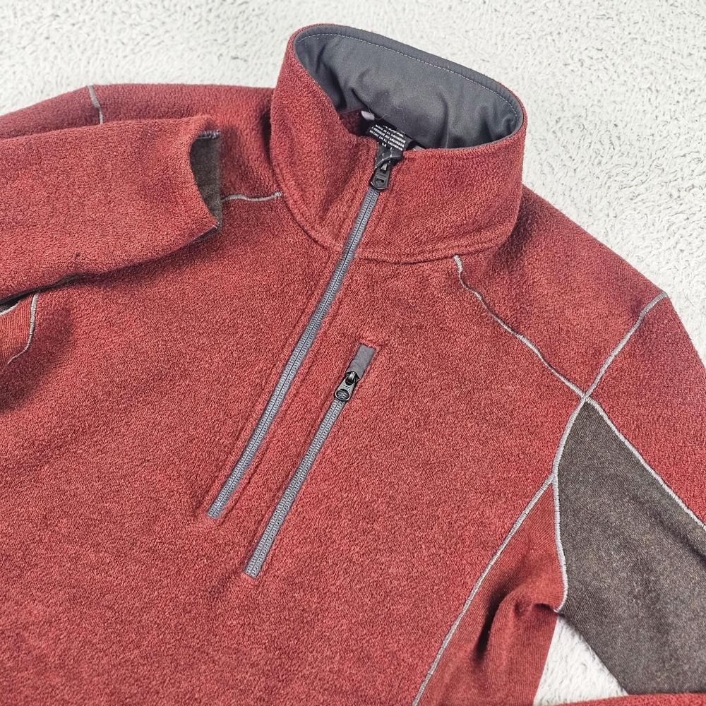 Kuhl Sweater Mens Medium Red 1/4 Zip Mock Neck Knit Pullover Chest Pocket Fleece
